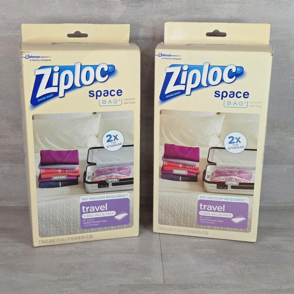 2 Ziploc Space Bags Vacuum Seal Value PackTravel Waterproof Reusable READ Desc!